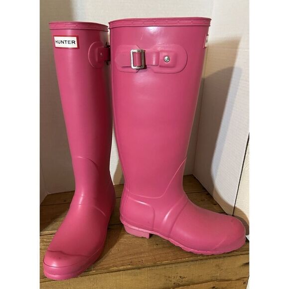 Hunter Original Tall Gloss Rain Boots | Women’s Size 8 | Bright Pink | - Picture 4 of 10